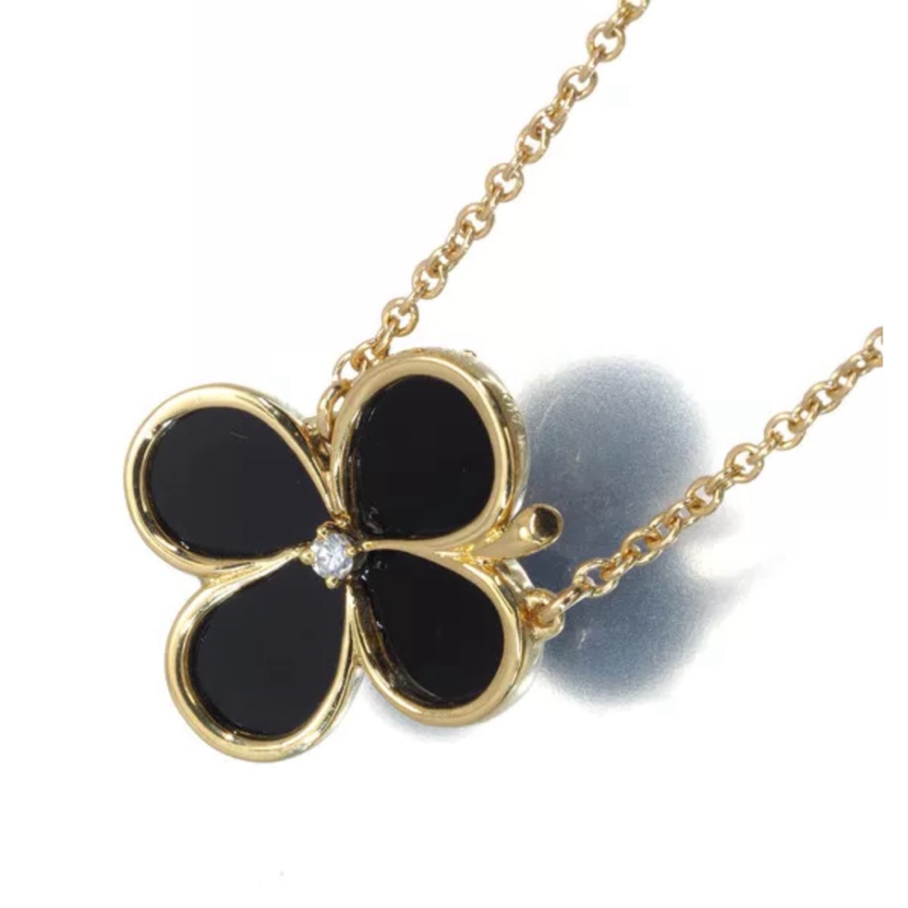 Discontinued VCA Alhambra Clover/Flower XL necklace black onyx, 18k YG, Diamond